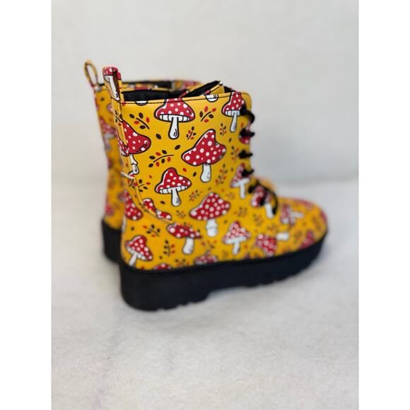 Yoki Yellow Red Mushroom Boots Vegan Leather Lug Sole Combat Size 6 - Picture 5 of 9
